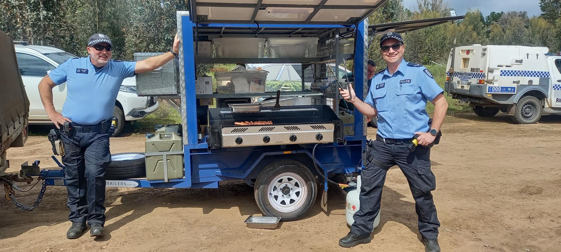Nannup Police stand ready at the BBQ, thanks to the Nannup Lions Club
