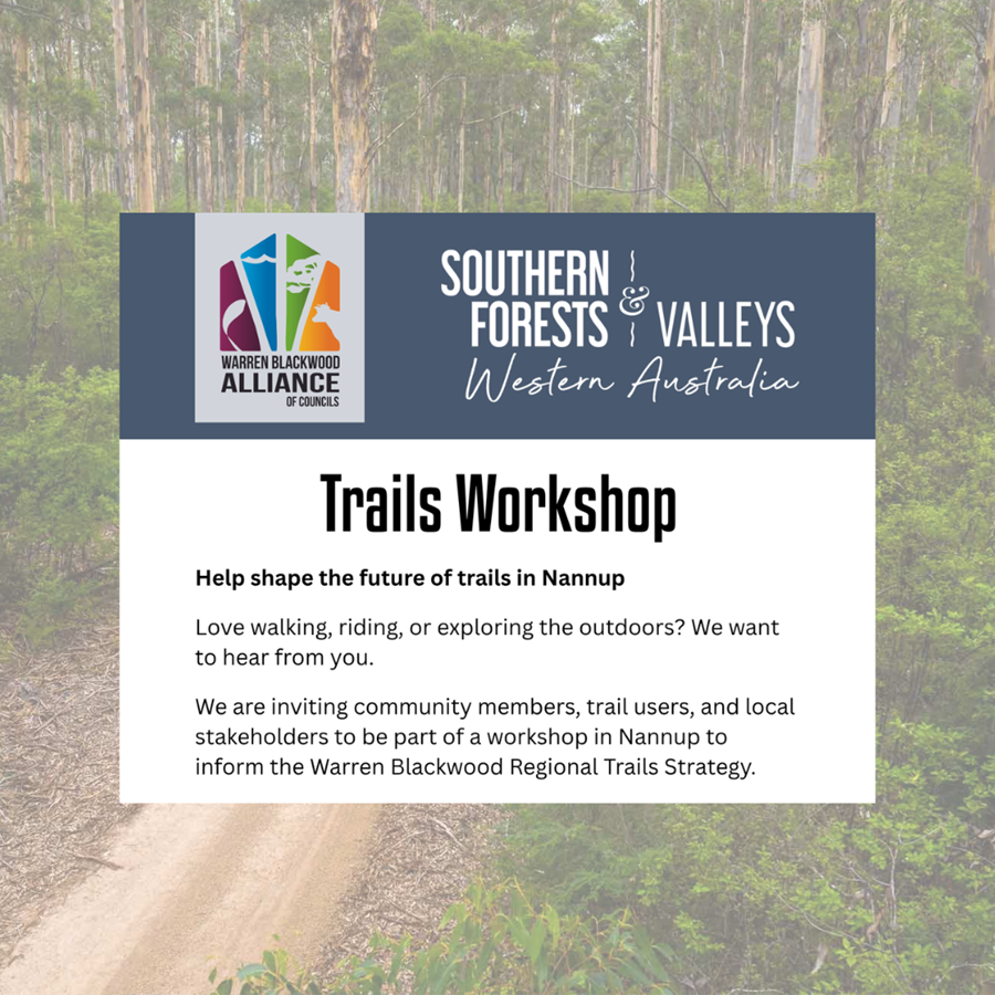 Photo: Trails Workshop - Help shape the future of trails in Nannup! Wed 13 May 4:30pm at Nannup Recreation Centre