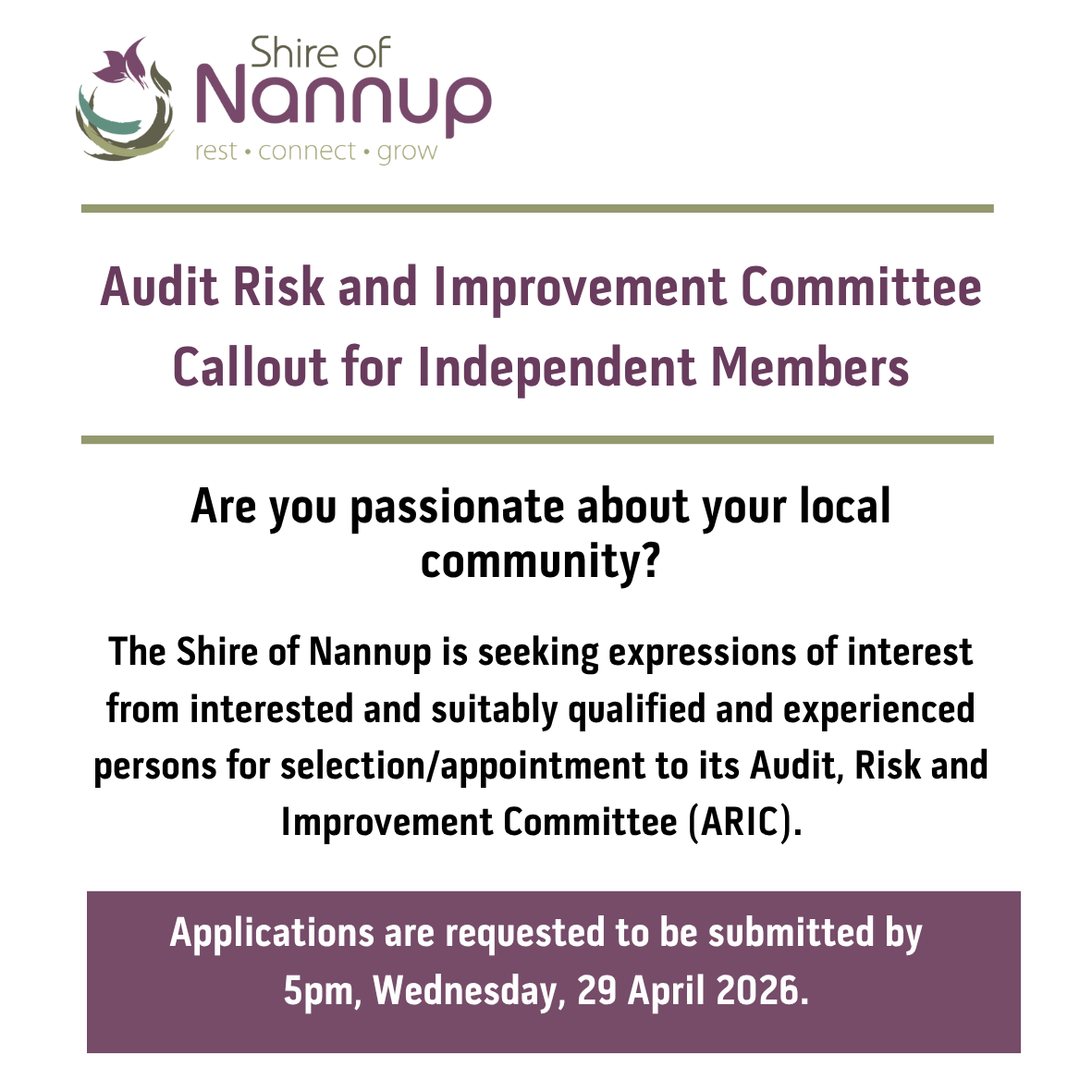 Audit Risk and Improvement Committee - Callout for Independent Members