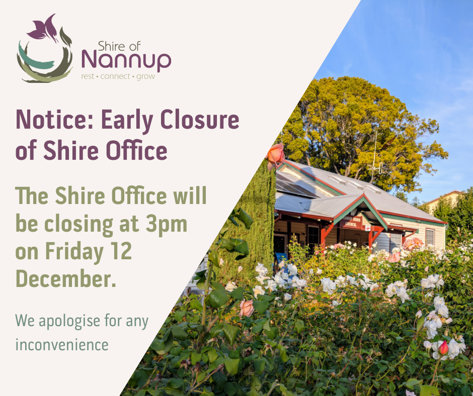 📢 NOTICE: Early Shire Office Closure – Friday 12 December